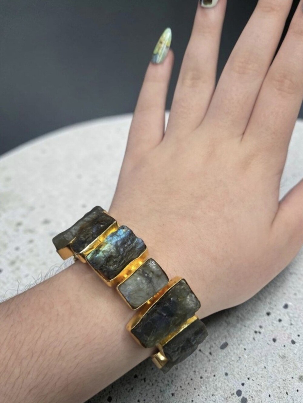 24k Gold Plated Genuine Raw Flash Labradorite Natural Stone Crystal Bracelet